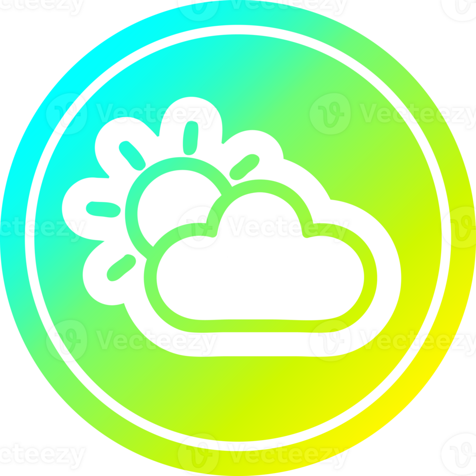 sun and cloud circular icon with cool gradient finish png