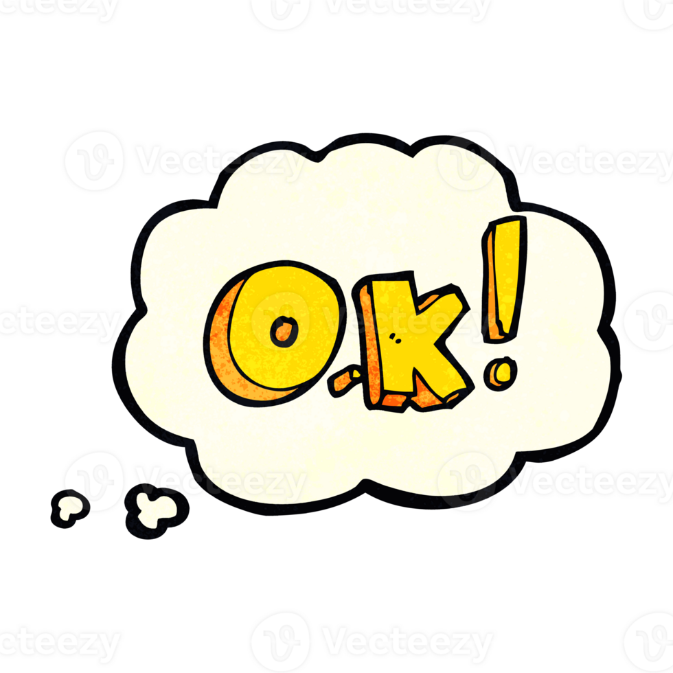 cartoon OK symbol with thought bubble png