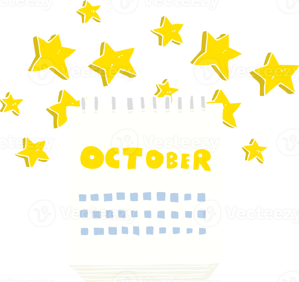 flat color illustration of calendar showing month of october png