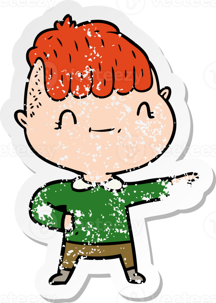 distressed sticker of a cartoon friendly boy png
