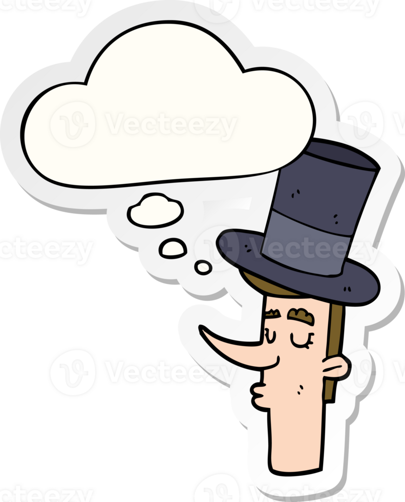 cartoon man wearing top hat with thought bubble as a printed sticker png