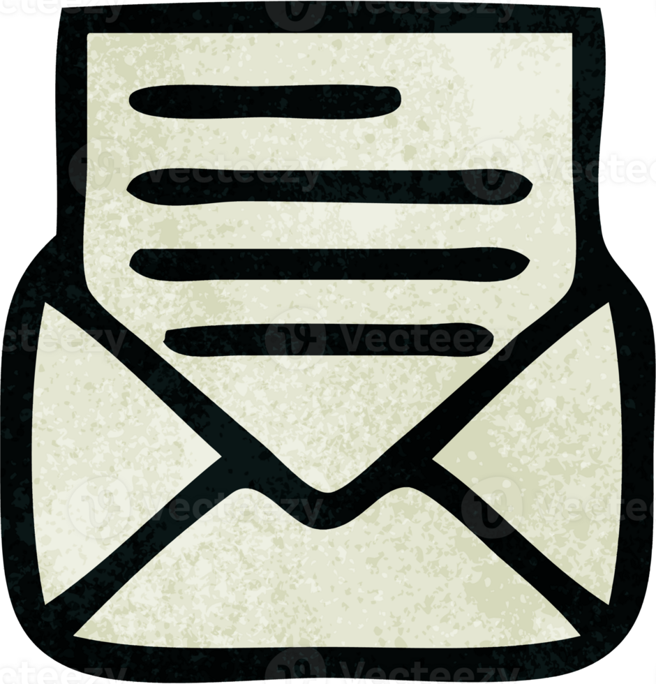 retro grunge texture cartoon of a letter and envelope png