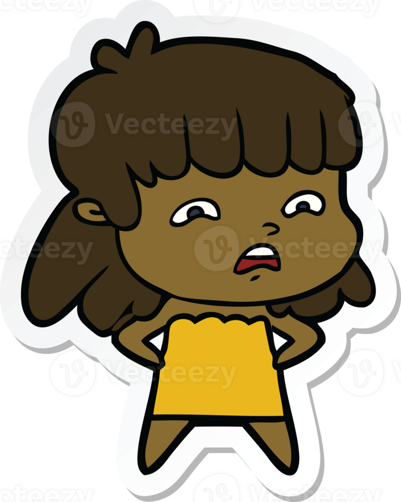 sticker of a cartoon worried woman png