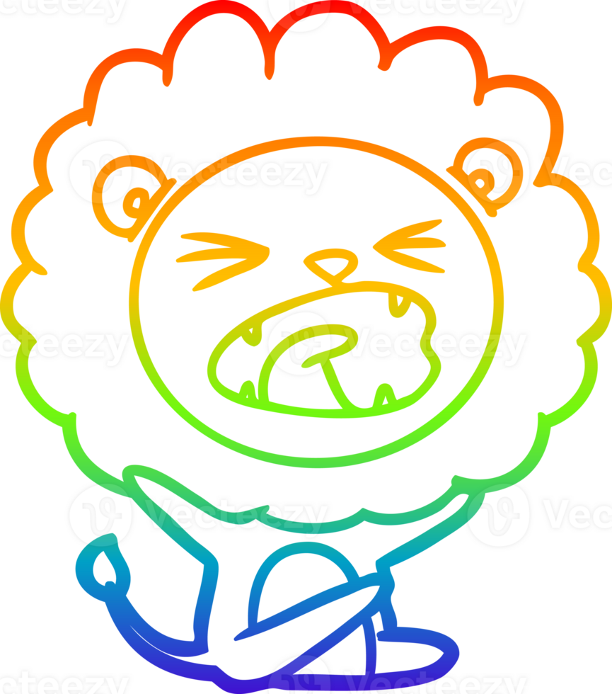 rainbow gradient line drawing of a cartoon lion throwing tantrum png