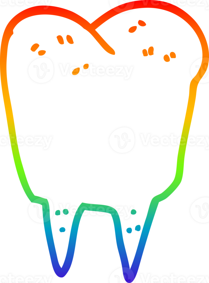 rainbow gradient line drawing of a cartoon tooth png