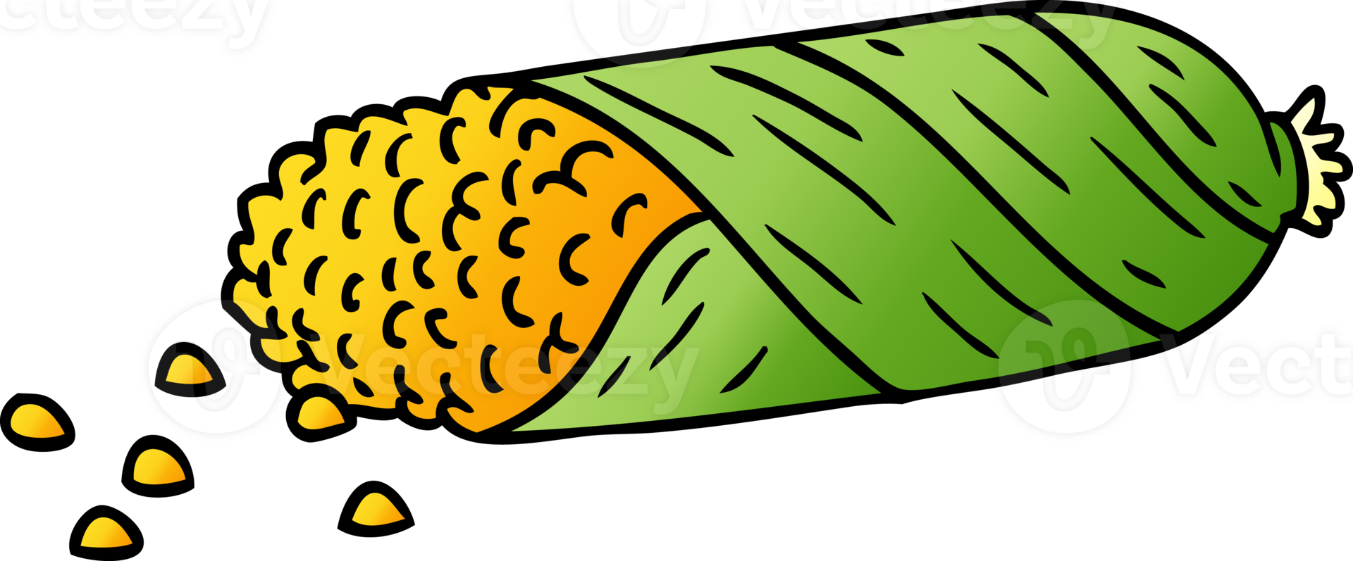 hand drawn gradient cartoon doodle of fresh corn on the cob png