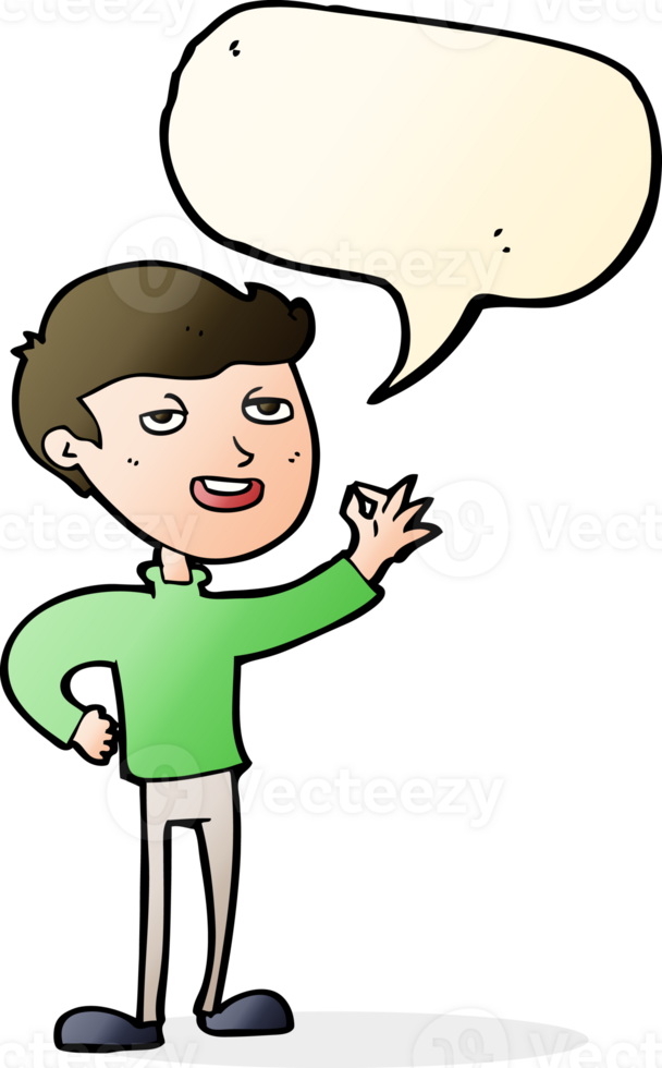 cartoon man making excellent gesture with speech bubble png