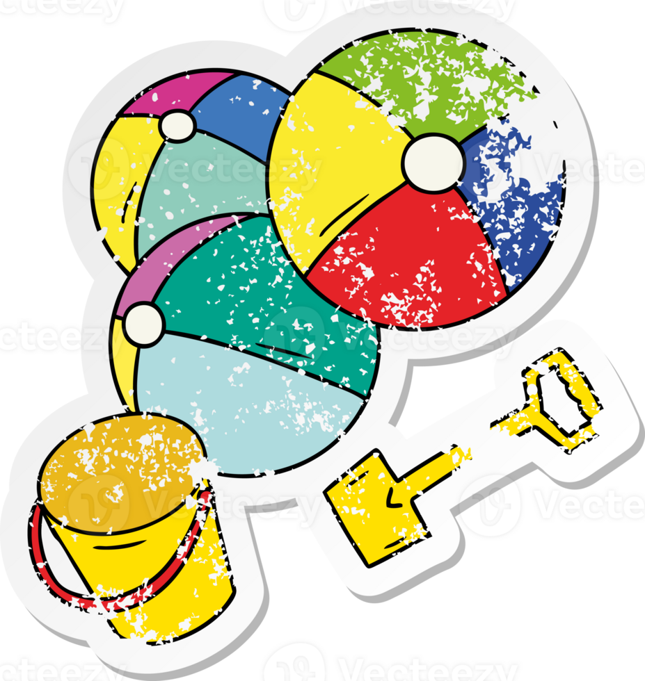 hand drawn distressed sticker cartoon doodle beach balls with a bucket and spade png