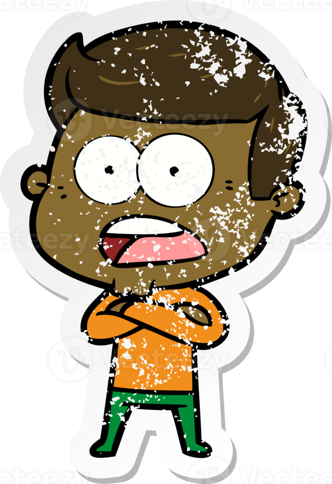 distressed sticker of a cartoon shocked man png
