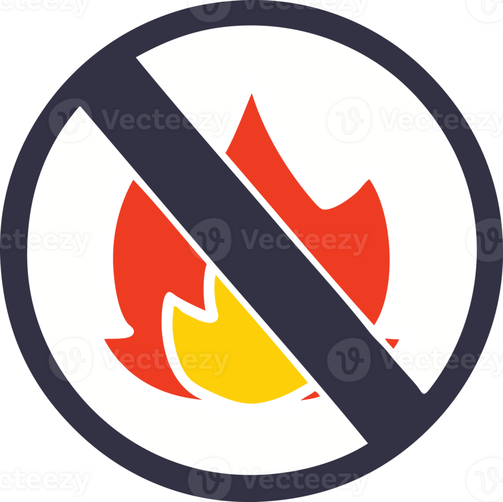 flat color retro cartoon of a no fire sign png