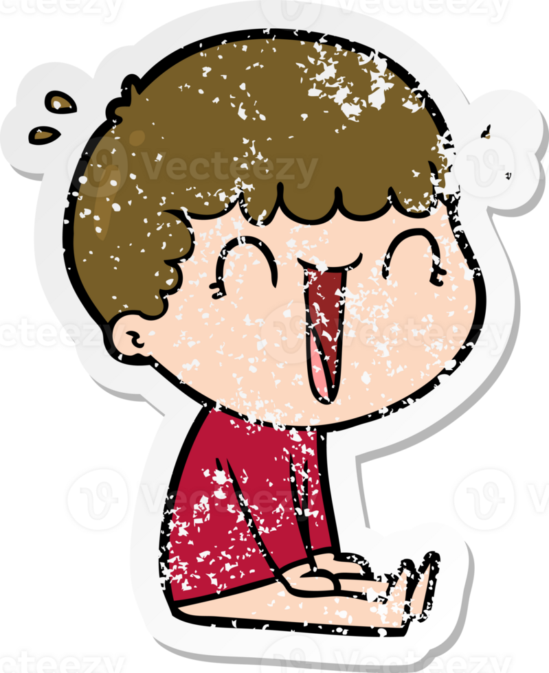 distressed sticker of a laughing cartoon man png