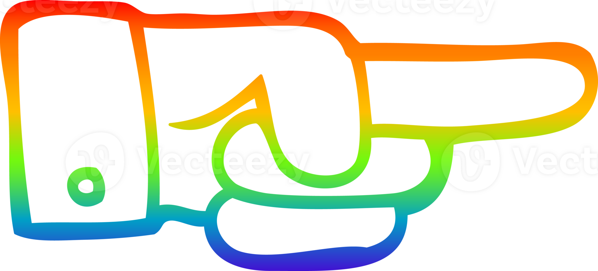 rainbow gradient line drawing of a cartoon pointing hand png