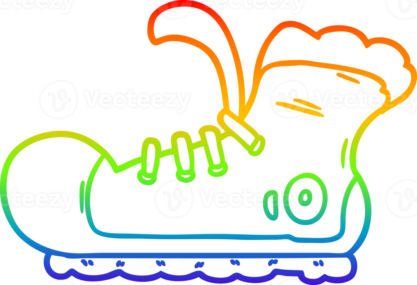 rainbow gradient line drawing of a cartoon sneaker png