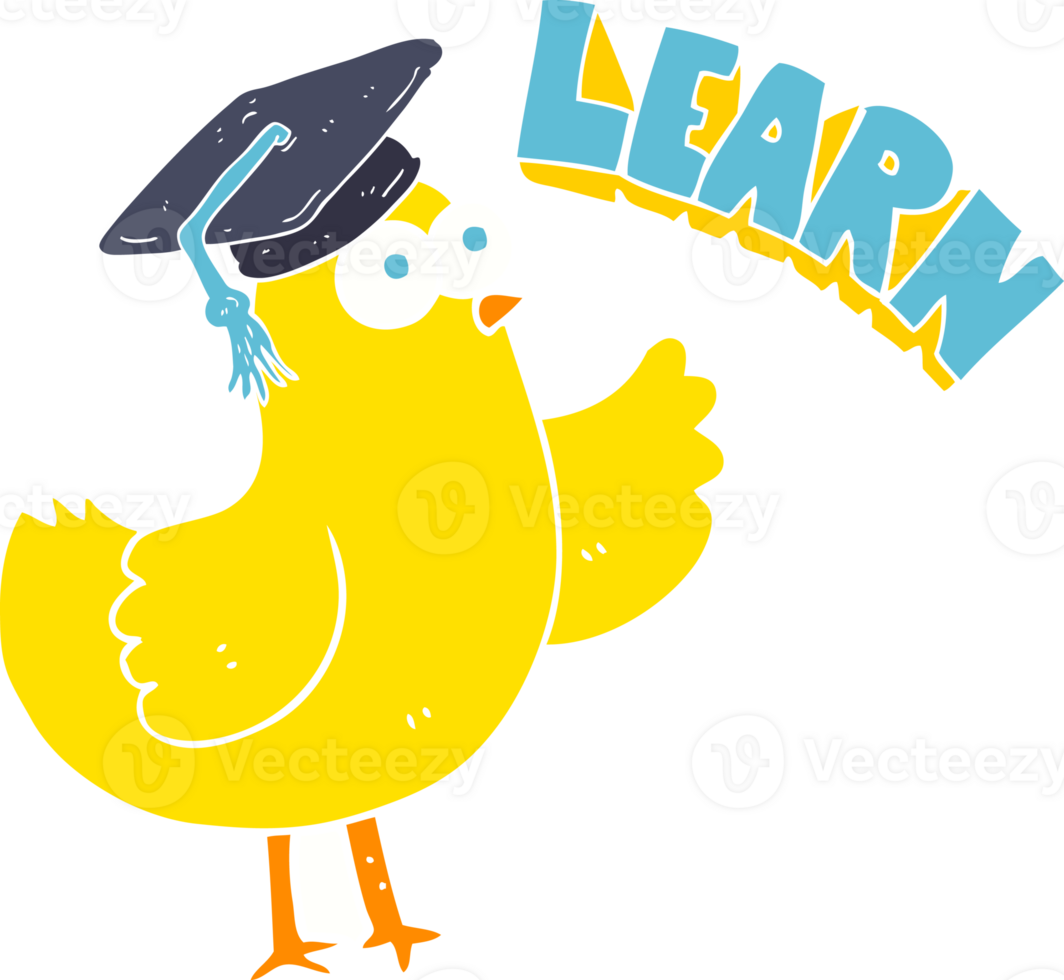 flat color illustration of bird with learn text png