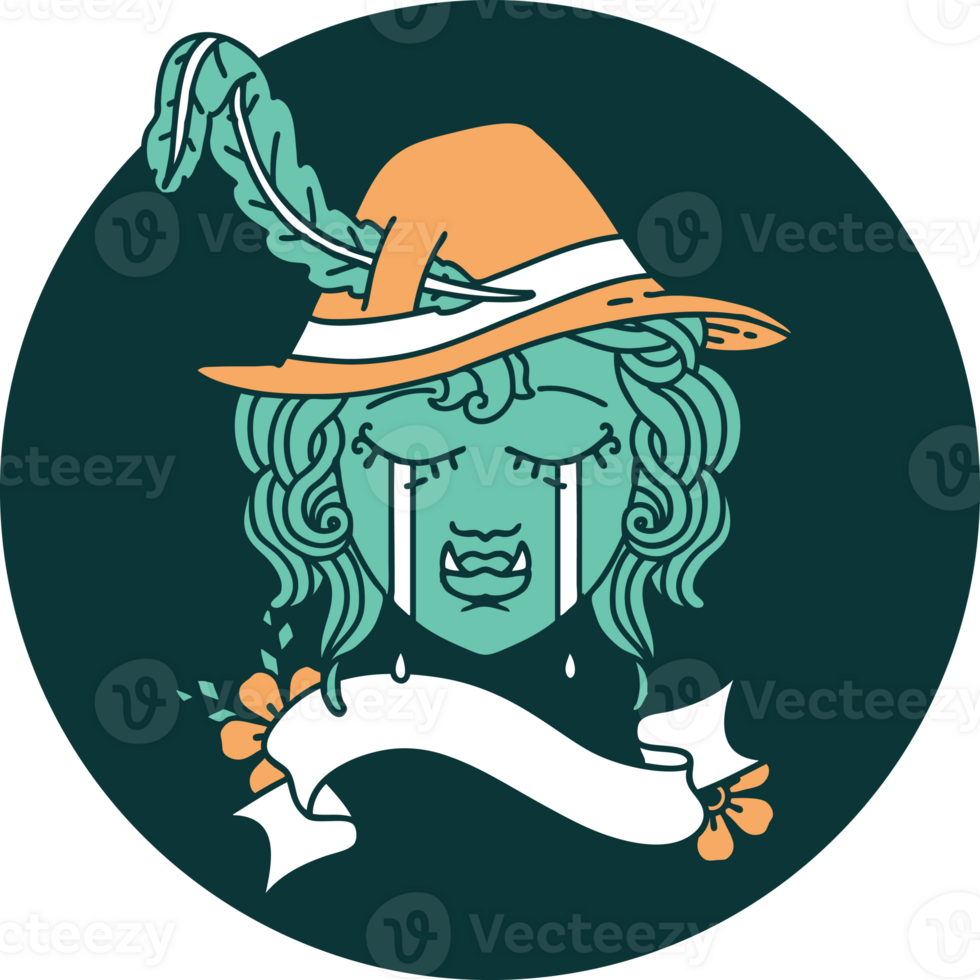 icon of crying half orc bard character face png