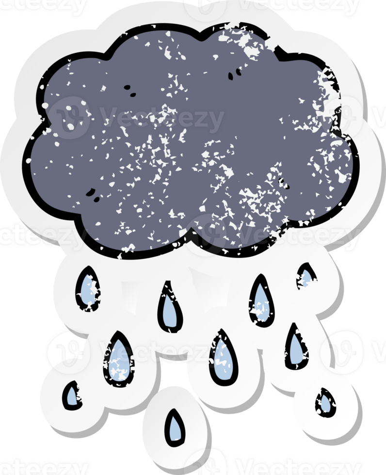 distressed sticker of a cartoon cloud raining png