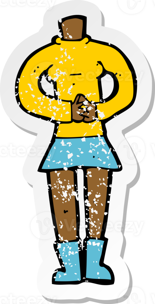 retro distressed sticker of a cartoon female body png