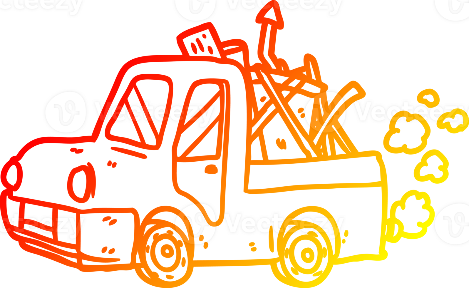 warm gradient line drawing of a old truck full of junk png