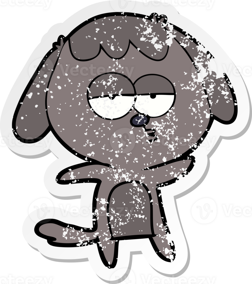distressed sticker of a cartoon bored dog png