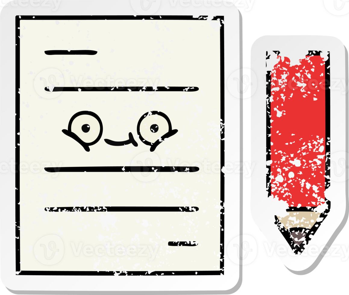 distressed sticker of a cute cartoon test paper png