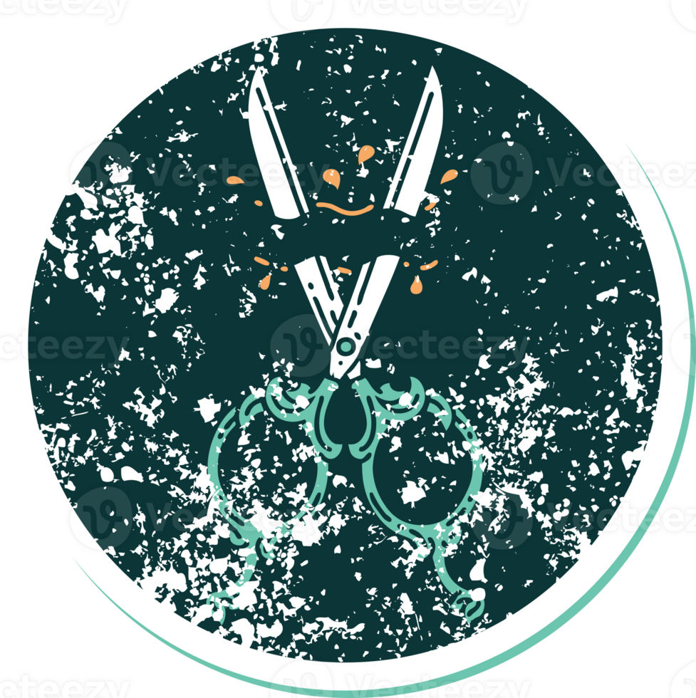 iconic distressed sticker tattoo style image of barber scissors png