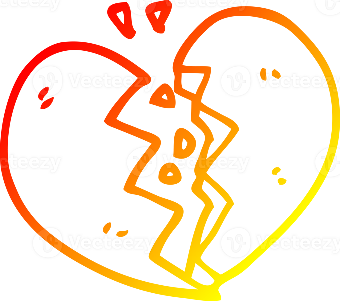 warm gradient line drawing of a cartoon broken heart png