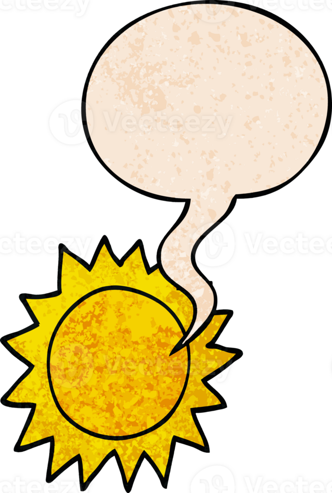 cartoon sun with speech bubble in retro texture style png