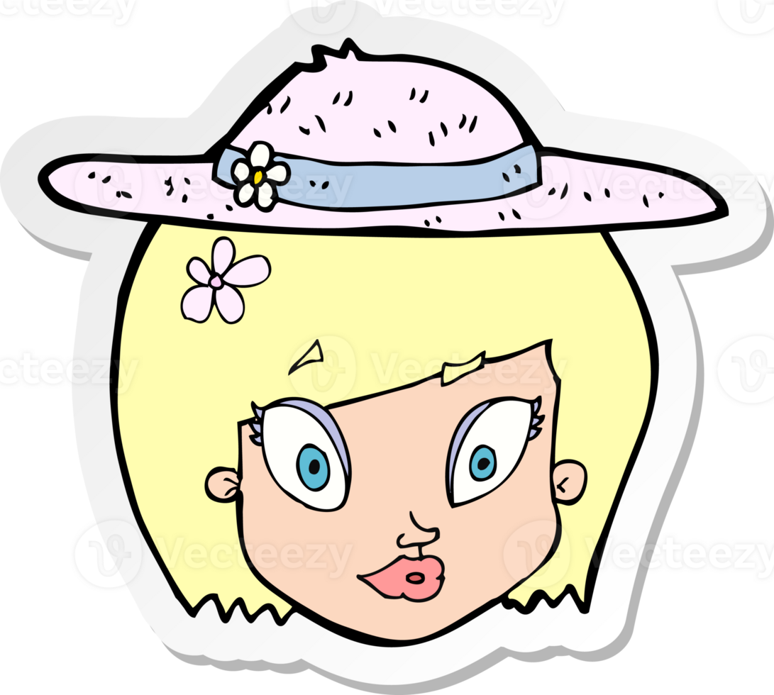 sticker of a cartoon woman wearing summer hat png