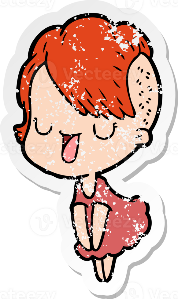 distressed sticker of a cute cartoon girl with hipster haircut png