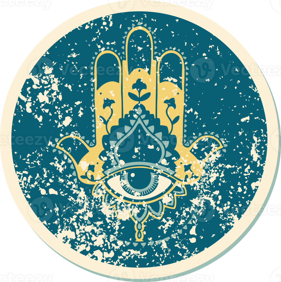 iconic distressed sticker tattoo style image of a hamza png