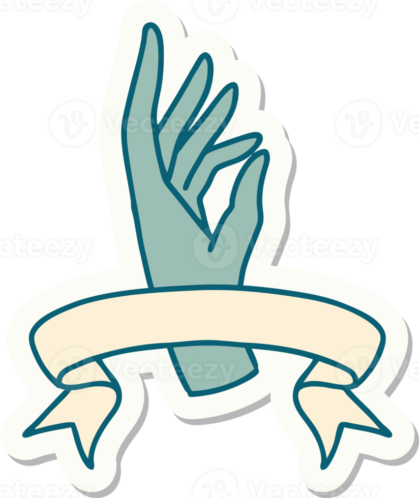 tattoo style sticker with banner of a hand png