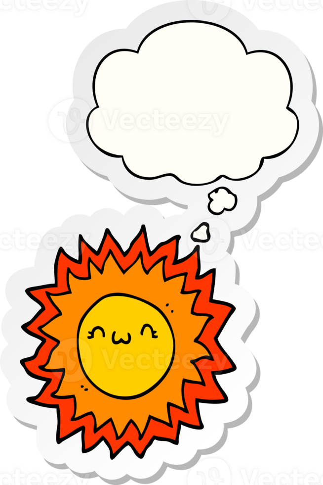 cartoon sun with thought bubble as a printed sticker png