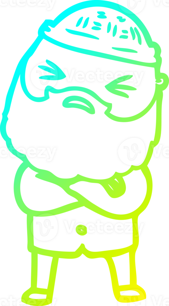 cold gradient line drawing of a cartoon man with beard png