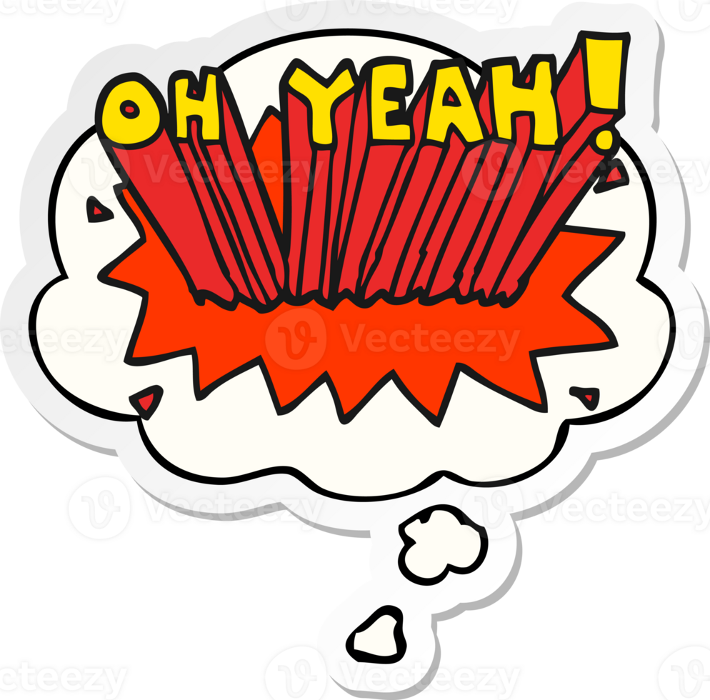 cartoon text Oh Yeah with thought bubble as a printed sticker png
