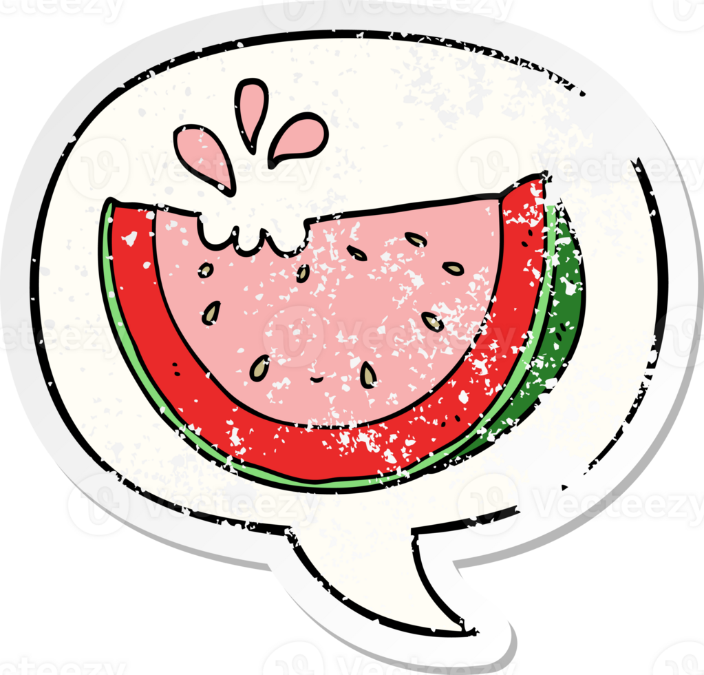 cartoon watermelon with speech bubble distressed distressed old sticker png