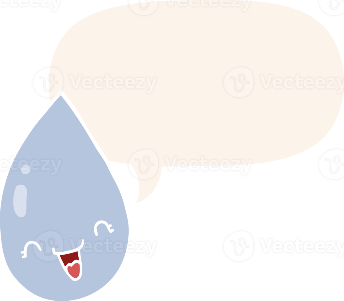 cartoon raindrop with speech bubble in retro style png