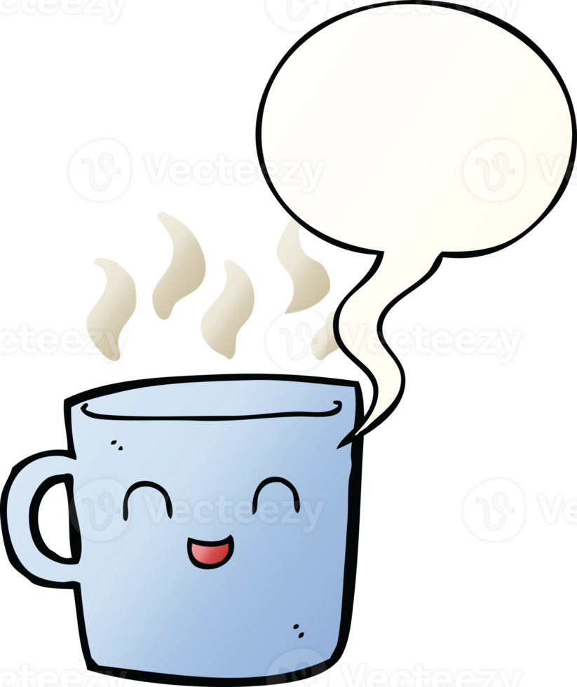 cute coffee cup cartoon with speech bubble in smooth gradient style png