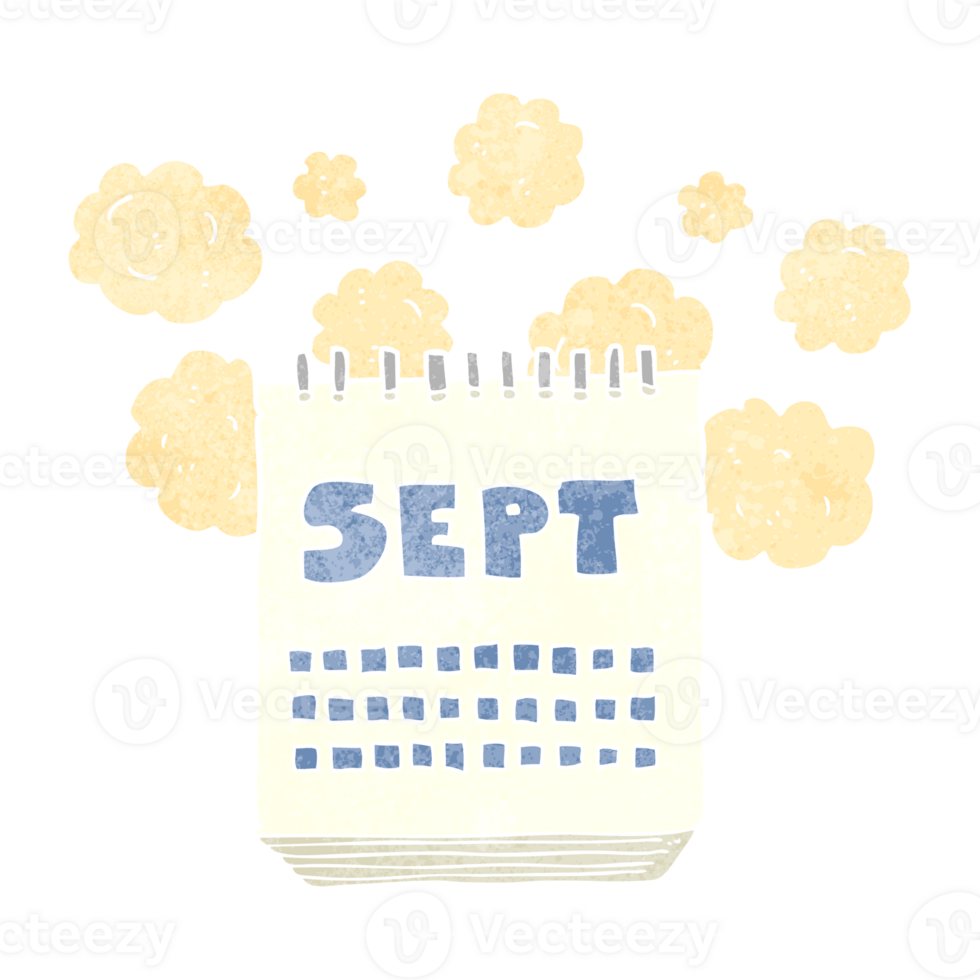 hand retro cartoon calendar showing month of September 45187053 PNG
