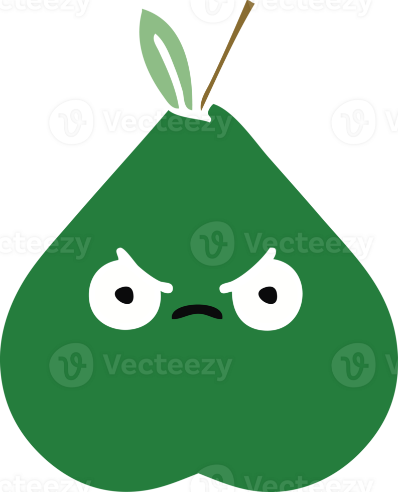 flat color retro cartoon of a angry pear png