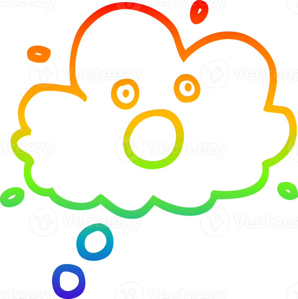 rainbow gradient line drawing of a cartoon screaming thought cloud png