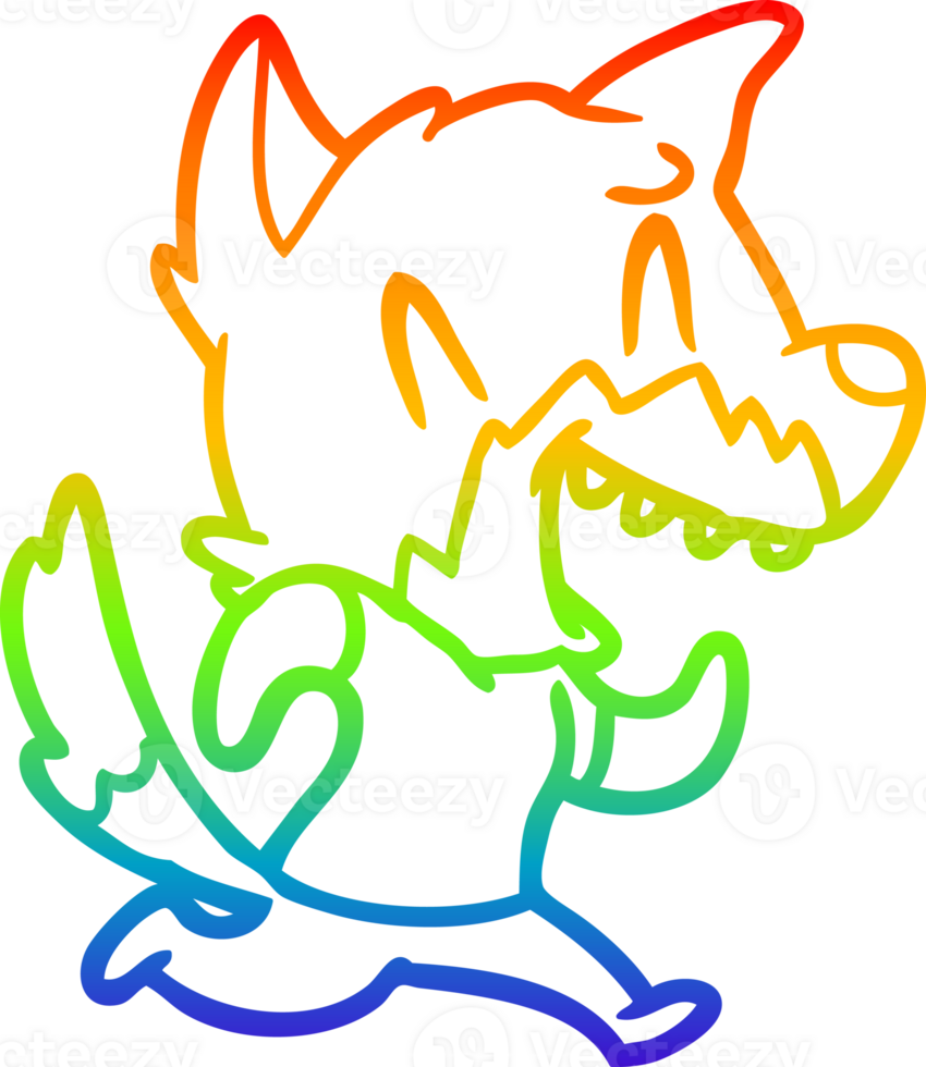 rainbow gradient line drawing of a laughing fox running away png