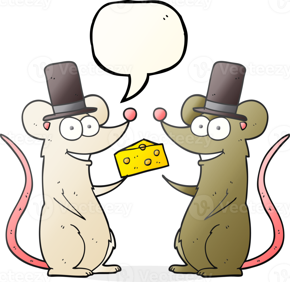 hand drawn speech bubble cartoon mice with cheese png