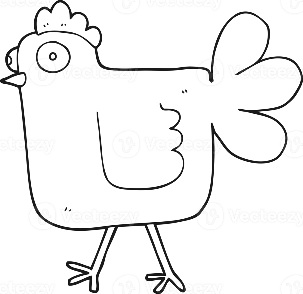 hand drawn black and white cartoon chicken png