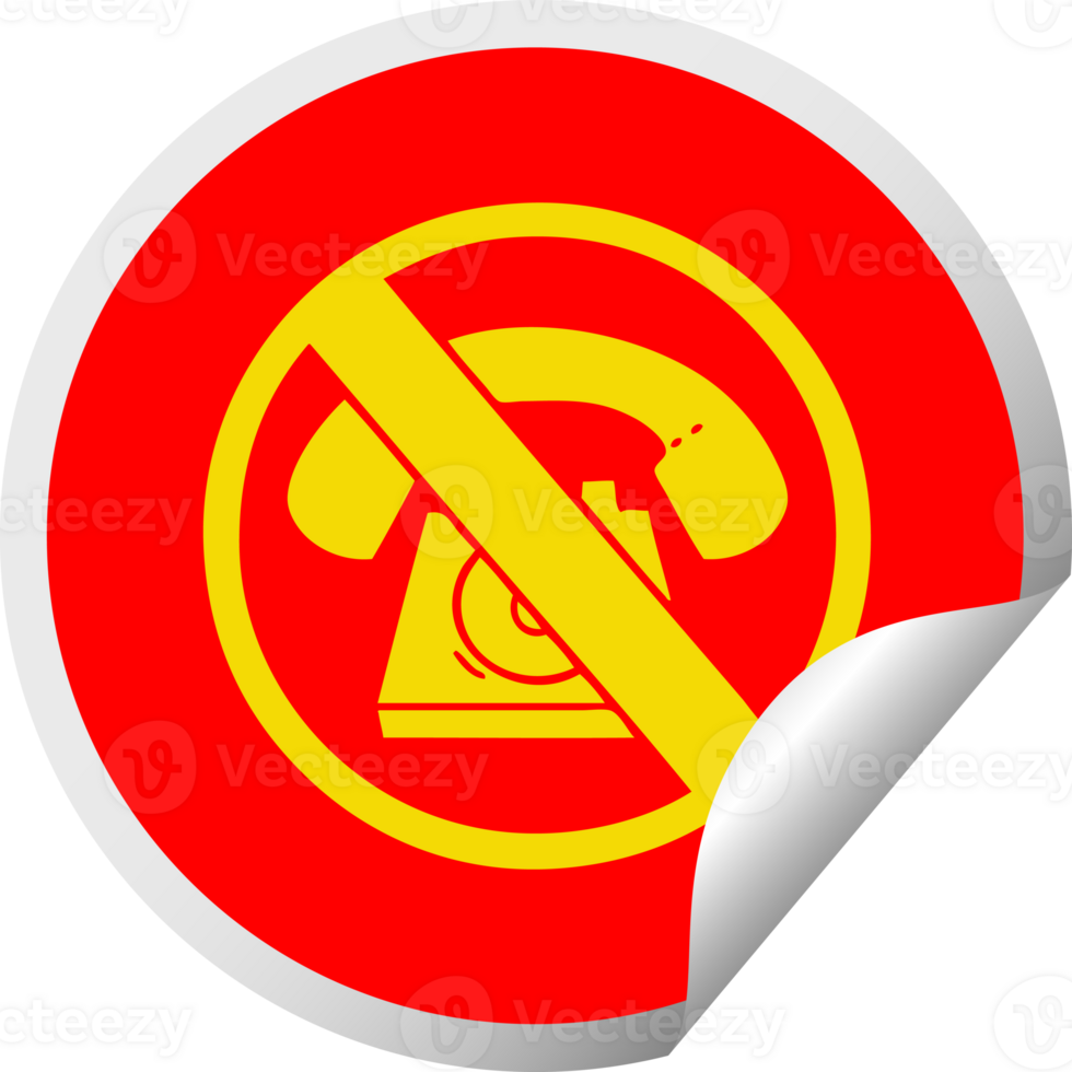 circular peeling sticker cartoon of a no phones allowed sign png
