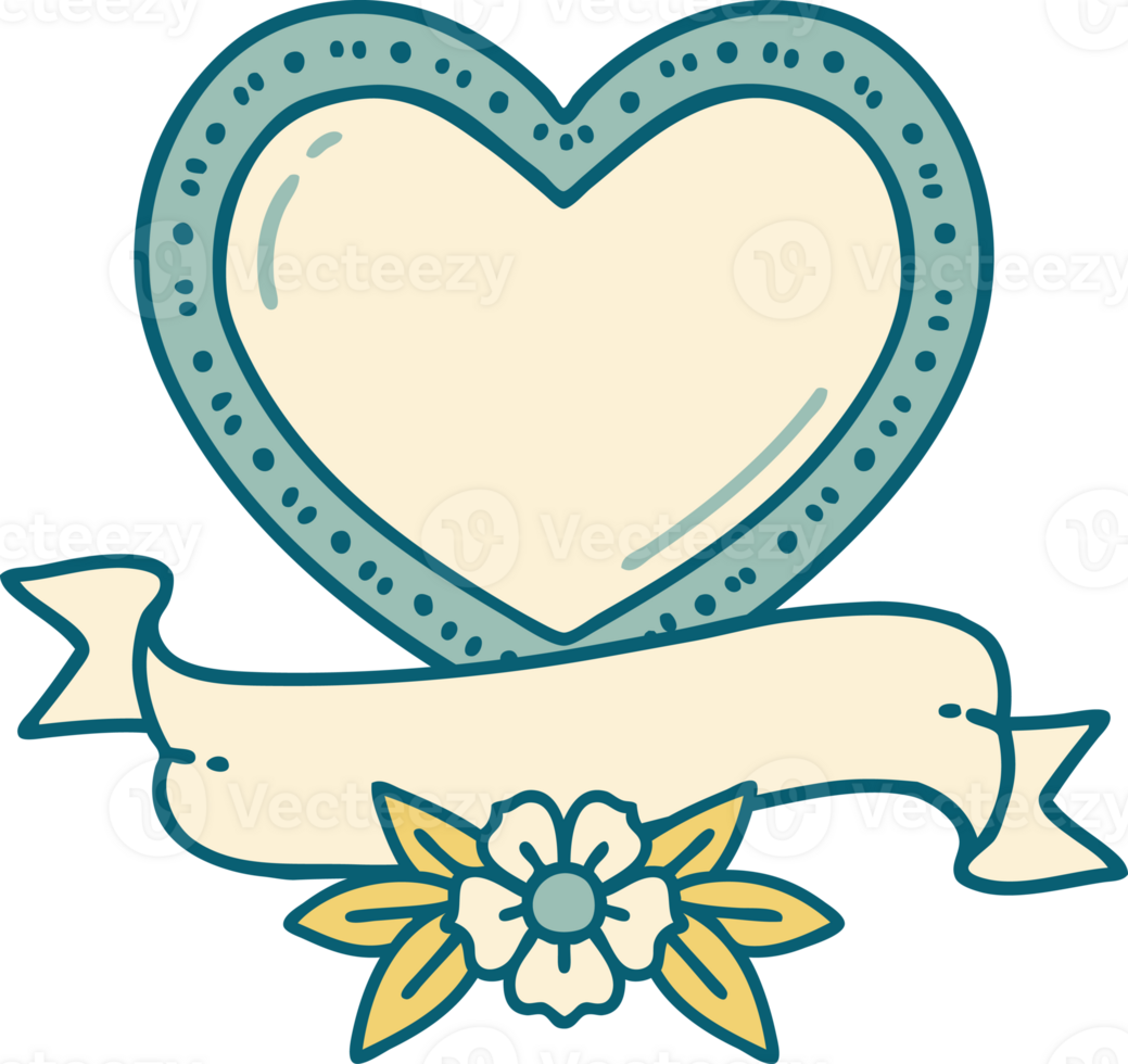 iconic tattoo style image of a heart and banner png