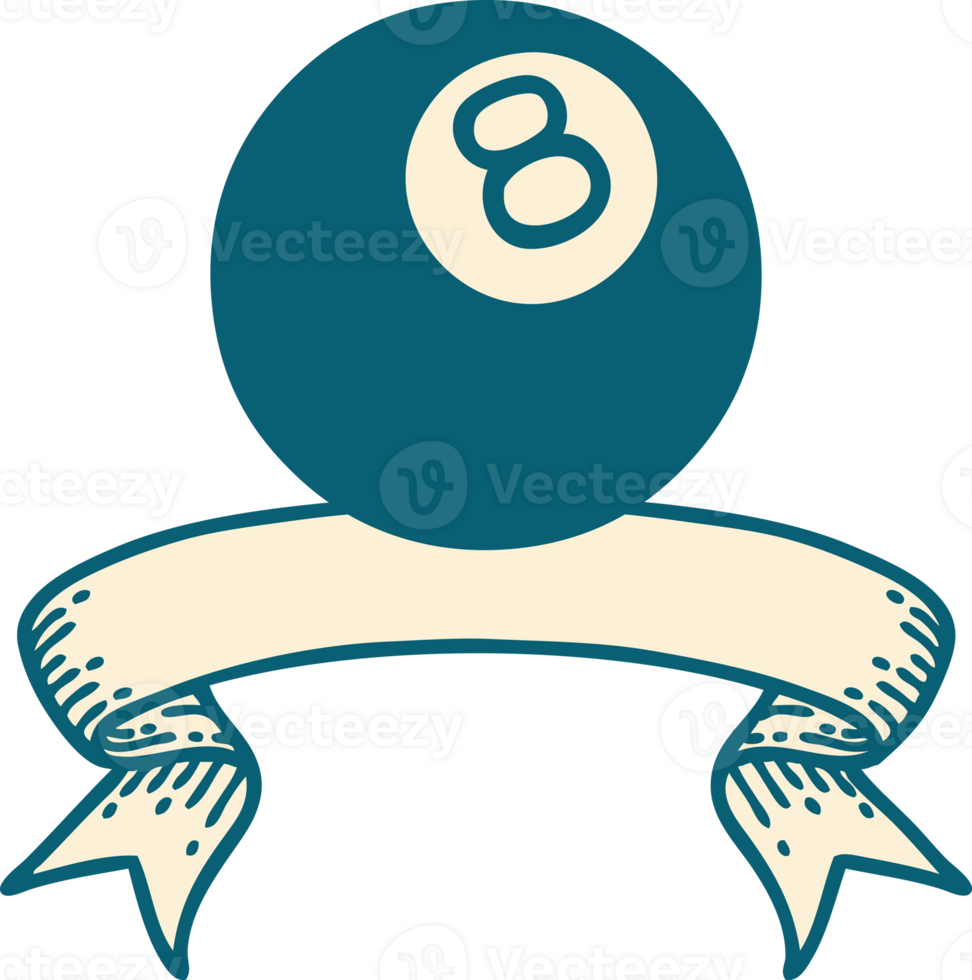 traditional tattoo with banner of 8 ball png