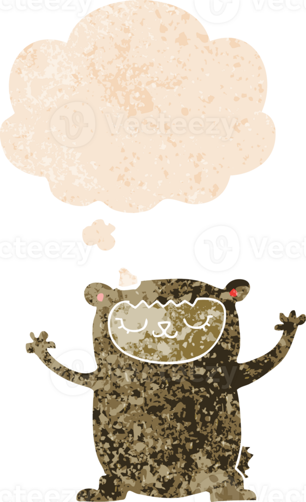 cute cartoon bear with thought bubble in grunge distressed retro textured style png