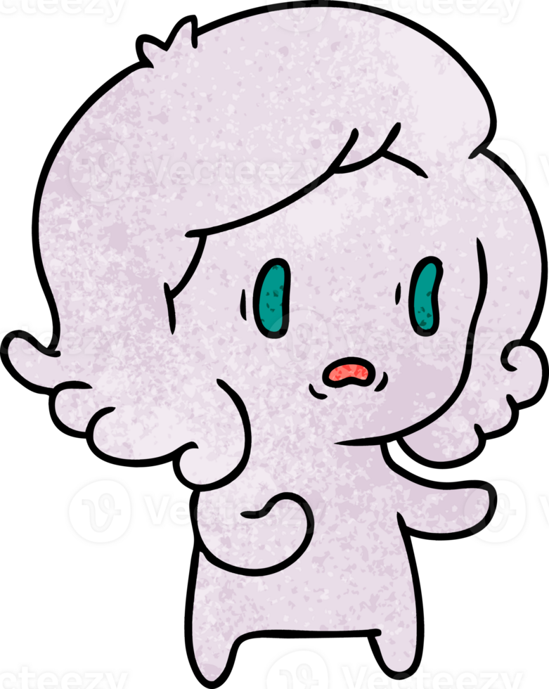 hand drawn textured cartoon of kawaii scary ghost png