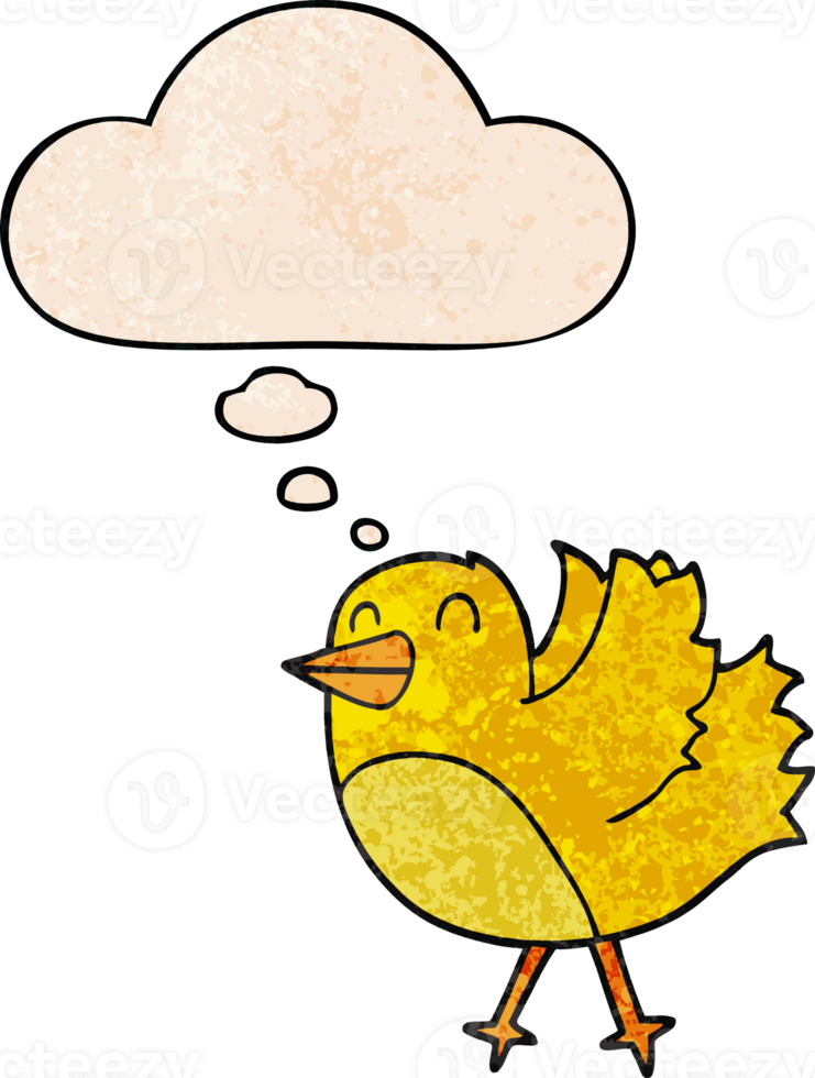cartoon bird with thought bubble in grunge texture style png