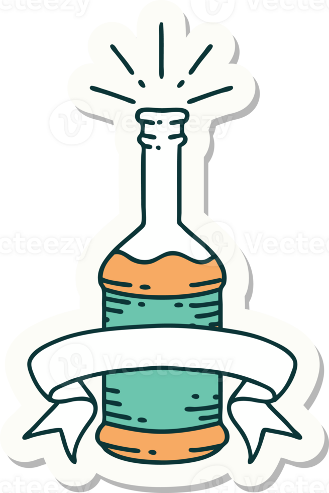 sticker of a tattoo style beer bottle png